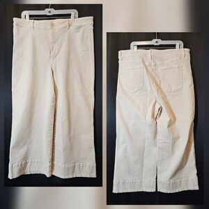 Loft Made And Loved Wide Leg High Waist Cream Ivory Jeans Ankle Length Size 18